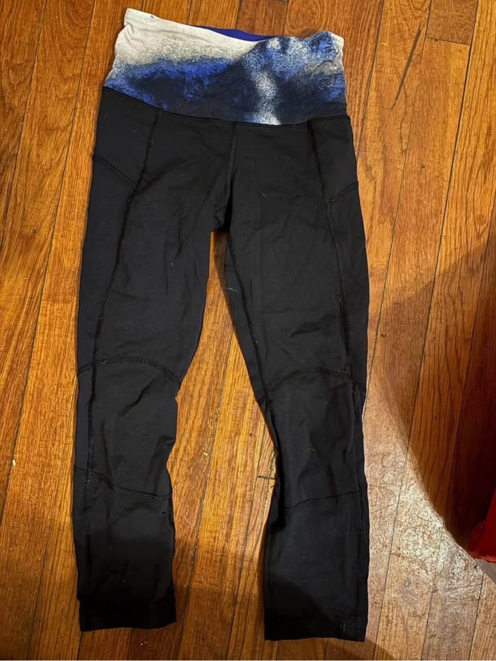 lululemon athletica Black Leggings with Blue/White Waistband